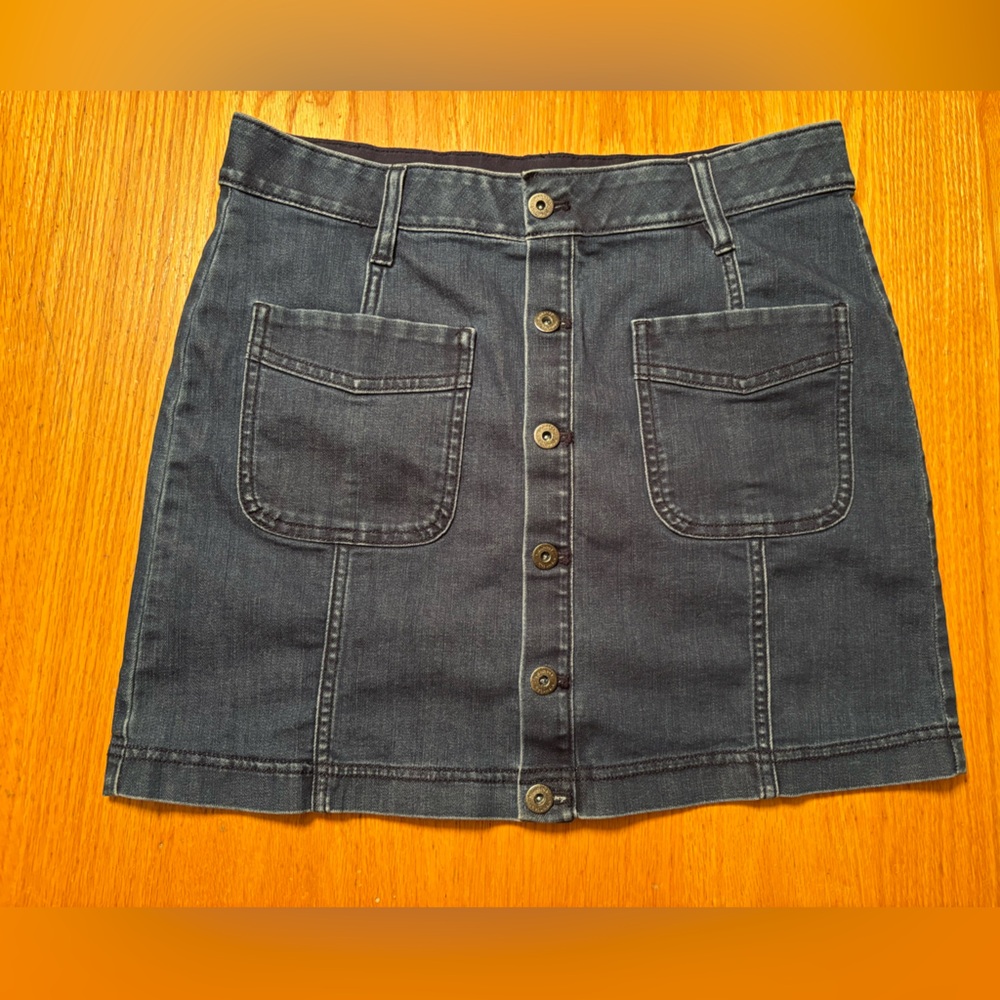 COLUMBIA Short Denim Skirt WOMEN'S 10 Blue Stretch-Pockets-Buttons